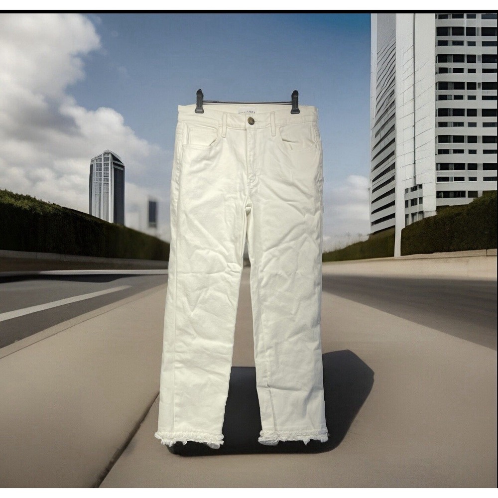 Loft Jeans 90's Sz 2 Womens Off White Denim Pants Ladies Fray Hem Wide Leg Crop